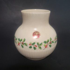 Christmas Vase Wicklow Vale Pottery Ireland Holly Berries Holiday Decor 5 inches